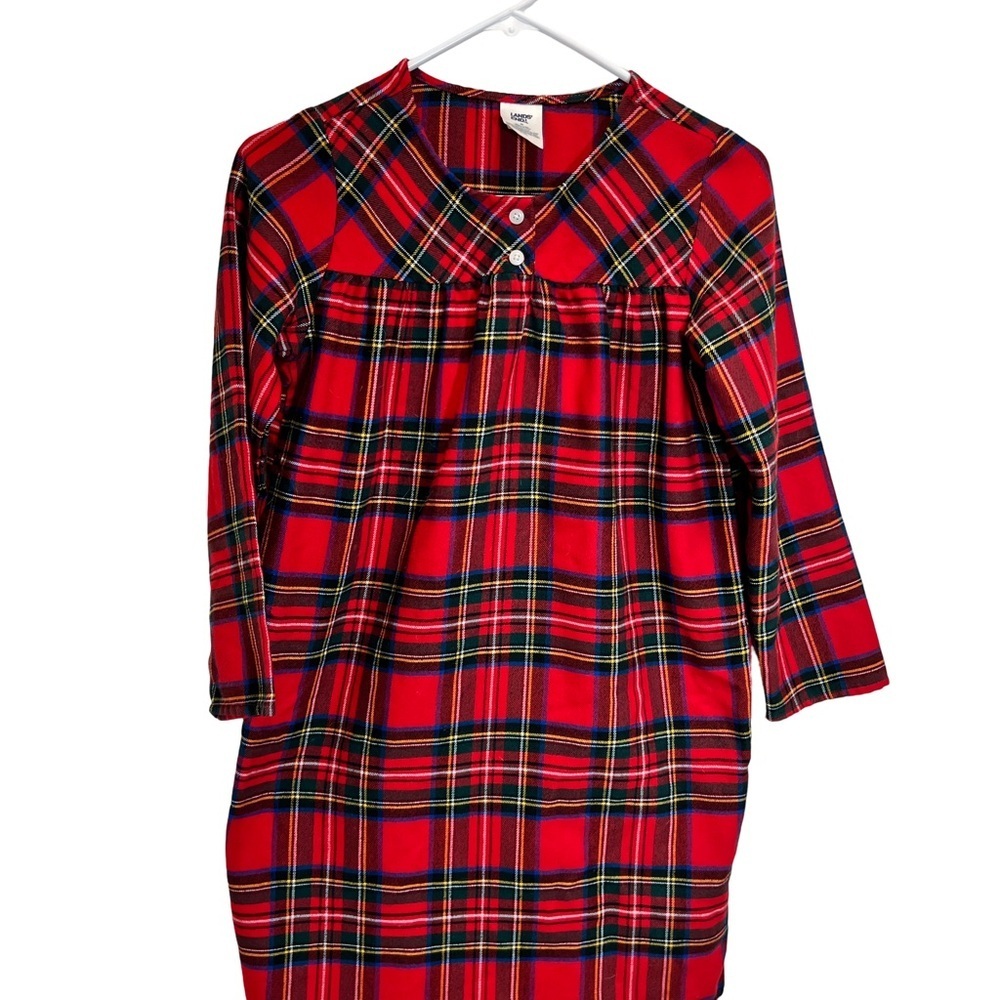 Lands' End: Festive Red Plaid flannel Kids Nightgown/Christmas Pajamas size 10